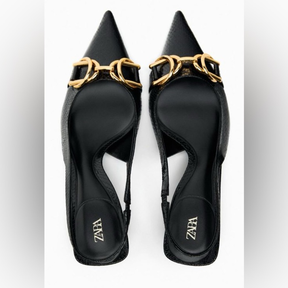 NWT. Zara Black Animal Print High Embossed Heel Mules. Size 9 - Picture 4 of 11